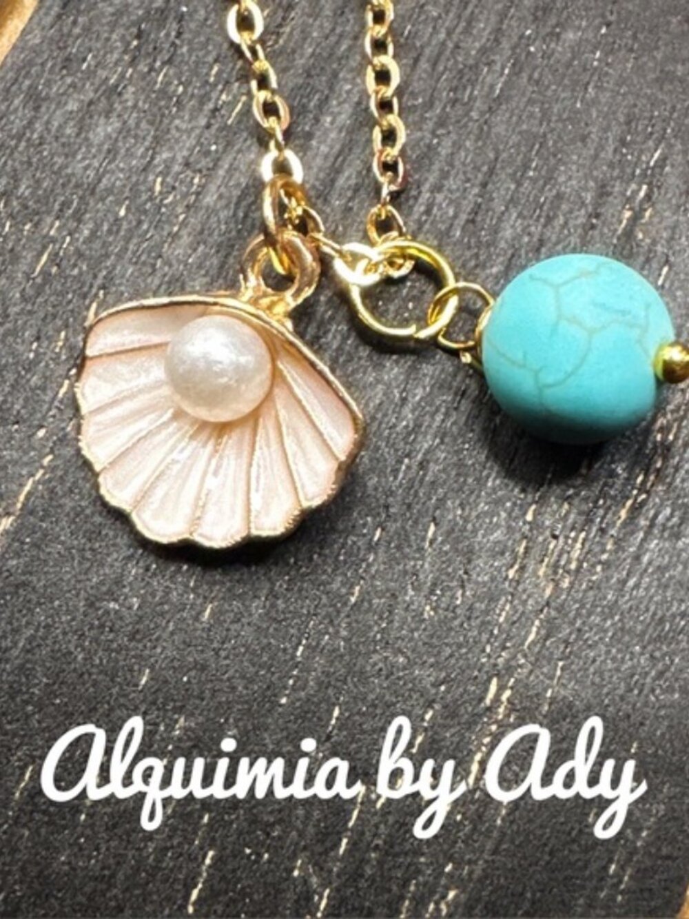 Elegant VERMEIL  Gold and TURQUOISE + FRESHWATER PERAL Necklace
